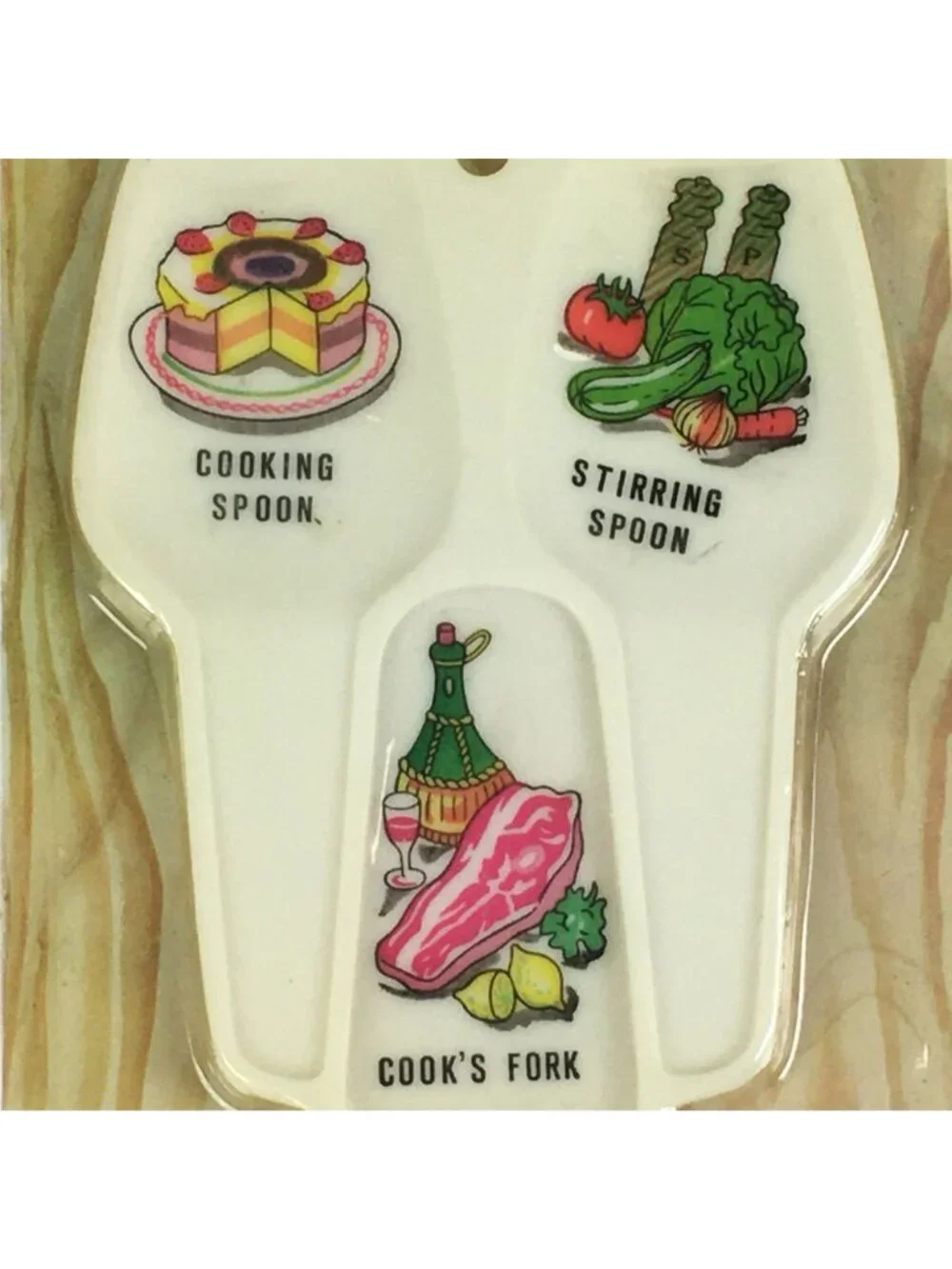 Vintage Food Themed Triple Spoon And Fork Rest New Old Stock #742 Plastic